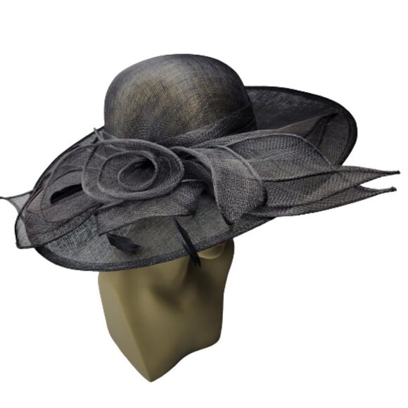 Large Wide Brim Black Sinamay Kentucky Derby Church Wedding Adjustable Hat- NEW - Picture 3 of 16